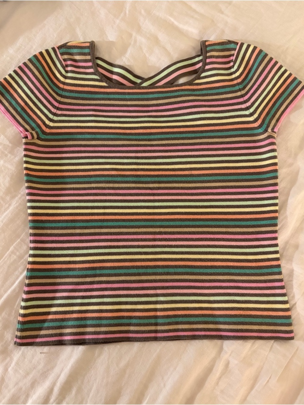 Vintage 90s Talbots Striped Cotton Knit Short Sleeve Top Crisscross Back S/M